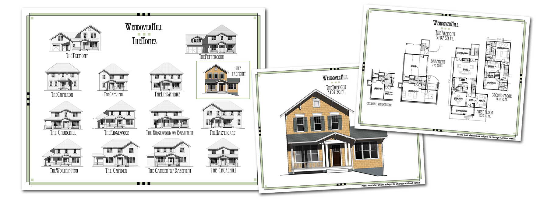 A mockup showing an interactive home plan browser that allows the user to select a plan, then view lots that it can be built on